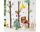 Large Birch Tree and Forest Animal Owl Squirrel Deer Wall Stickers